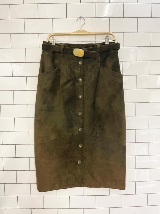 vintage 90s danier suede belted full button midi skirt - good market thrift store