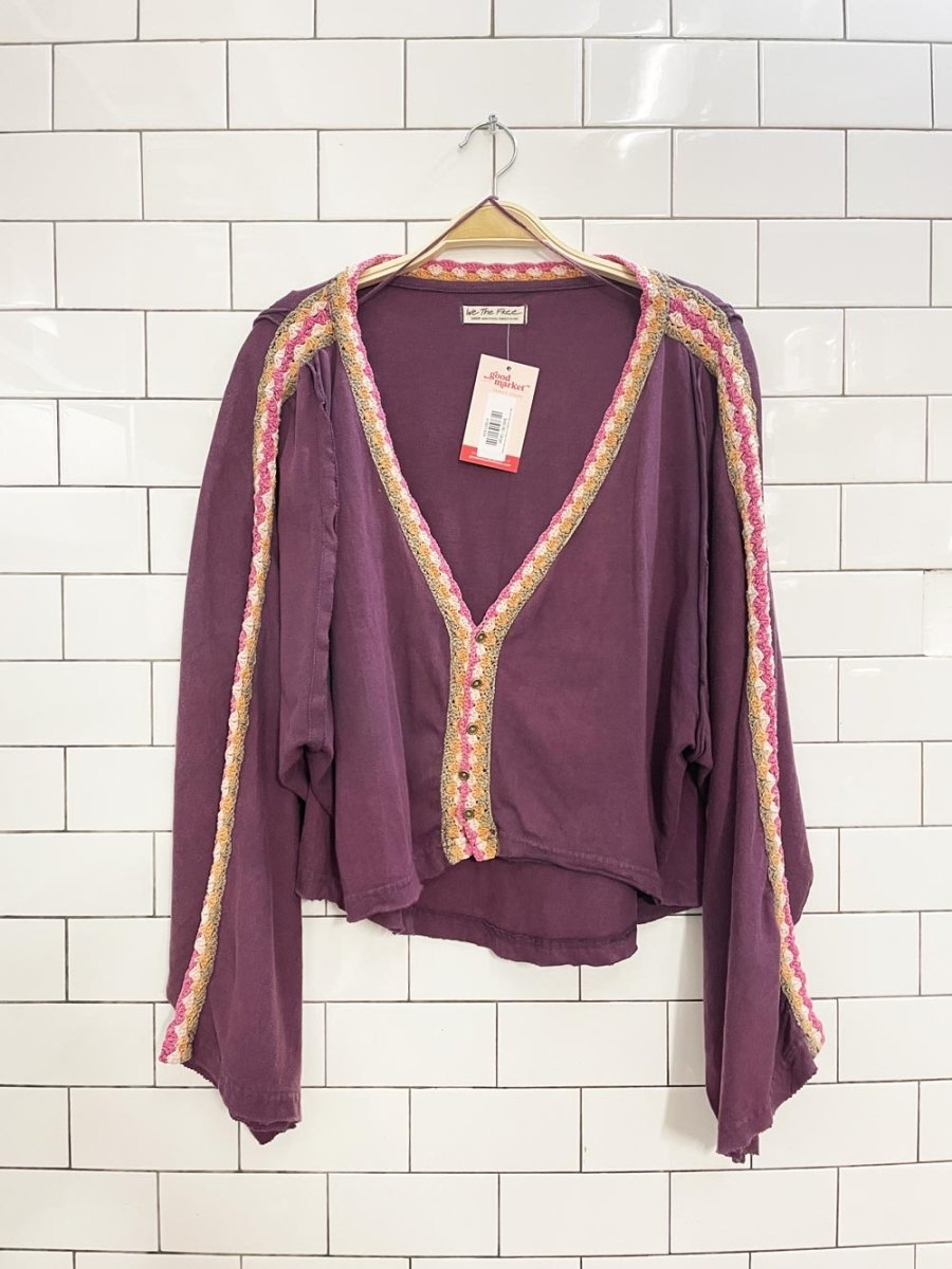 we the free people crochet trim bell sleeve cardigan - good market thrift store