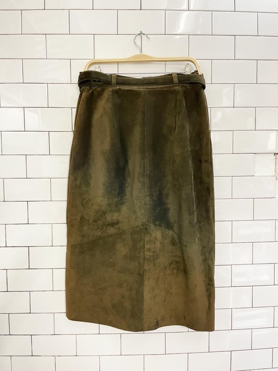 vintage 90s danier suede belted full button midi skirt - good market thrift store