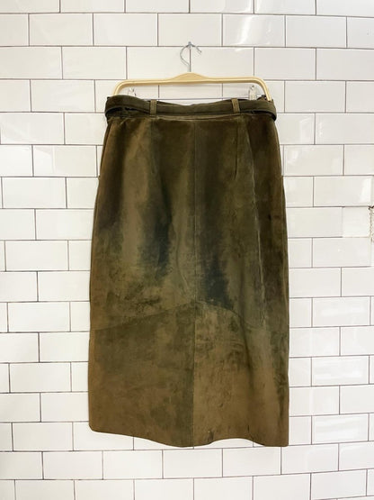vintage 90s danier suede belted full button midi skirt - good market thrift store