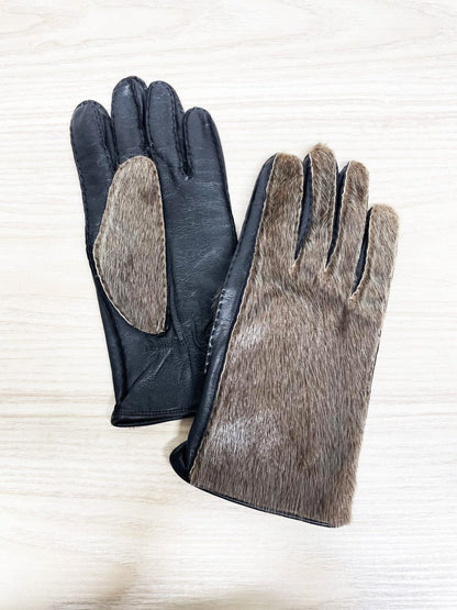 vintage seal fur hand - stitched leather gloves | lined - good market thrift store