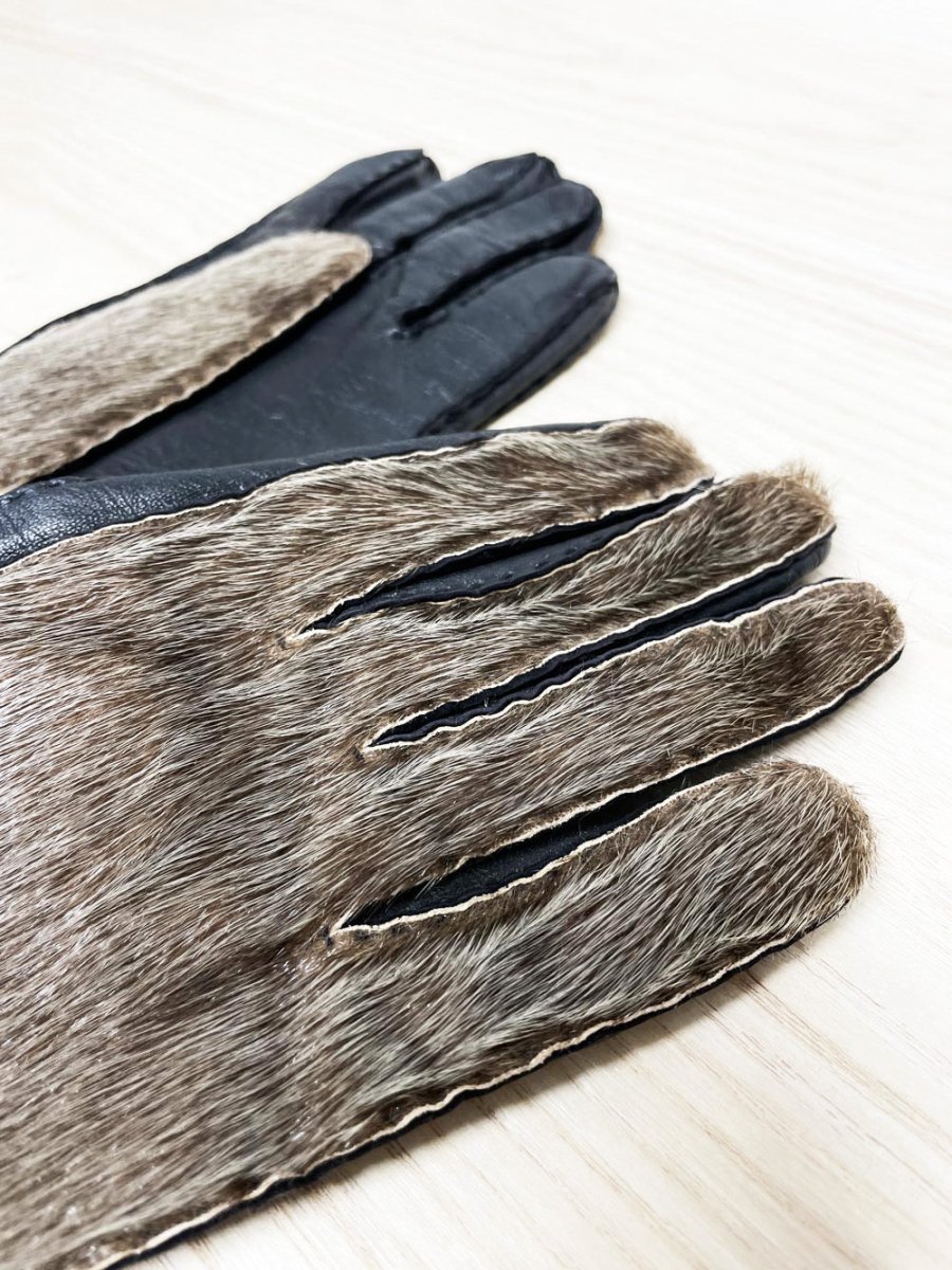 vintage seal fur hand - stitched leather gloves | lined - good market thrift store