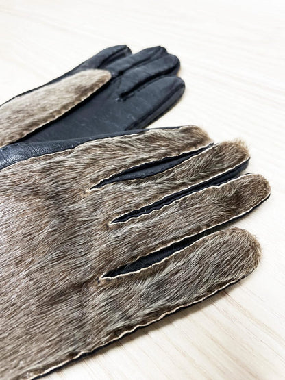 vintage seal fur hand - stitched leather gloves | lined - good market thrift store