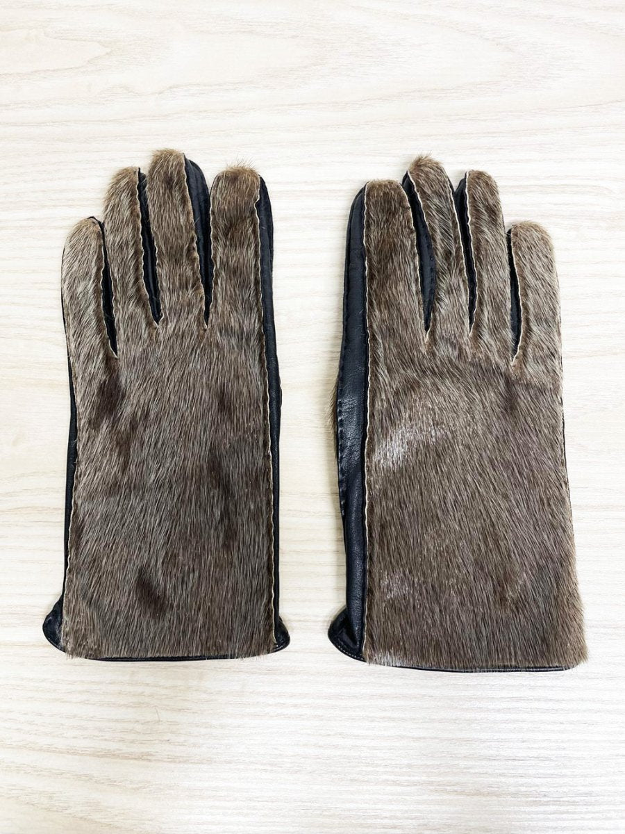 vintage seal fur hand - stitched leather gloves | lined - good market thrift store