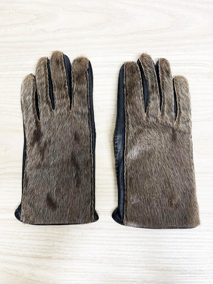 vintage seal fur hand - stitched leather gloves | lined - good market thrift store