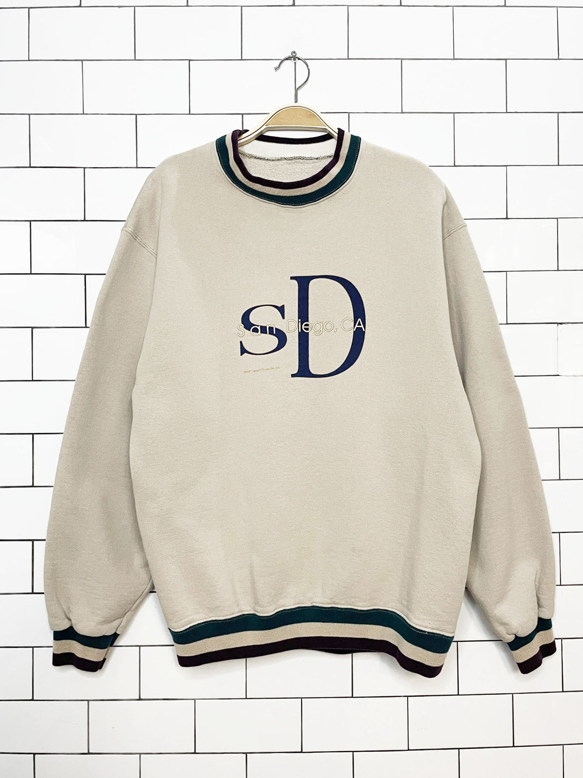 vintage 90s san diego spell out ringer crew neck