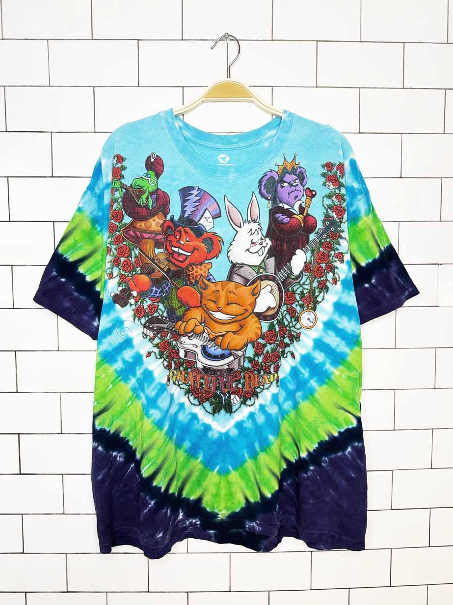 grateful dead wonderland tie dye band tee | liquid blue