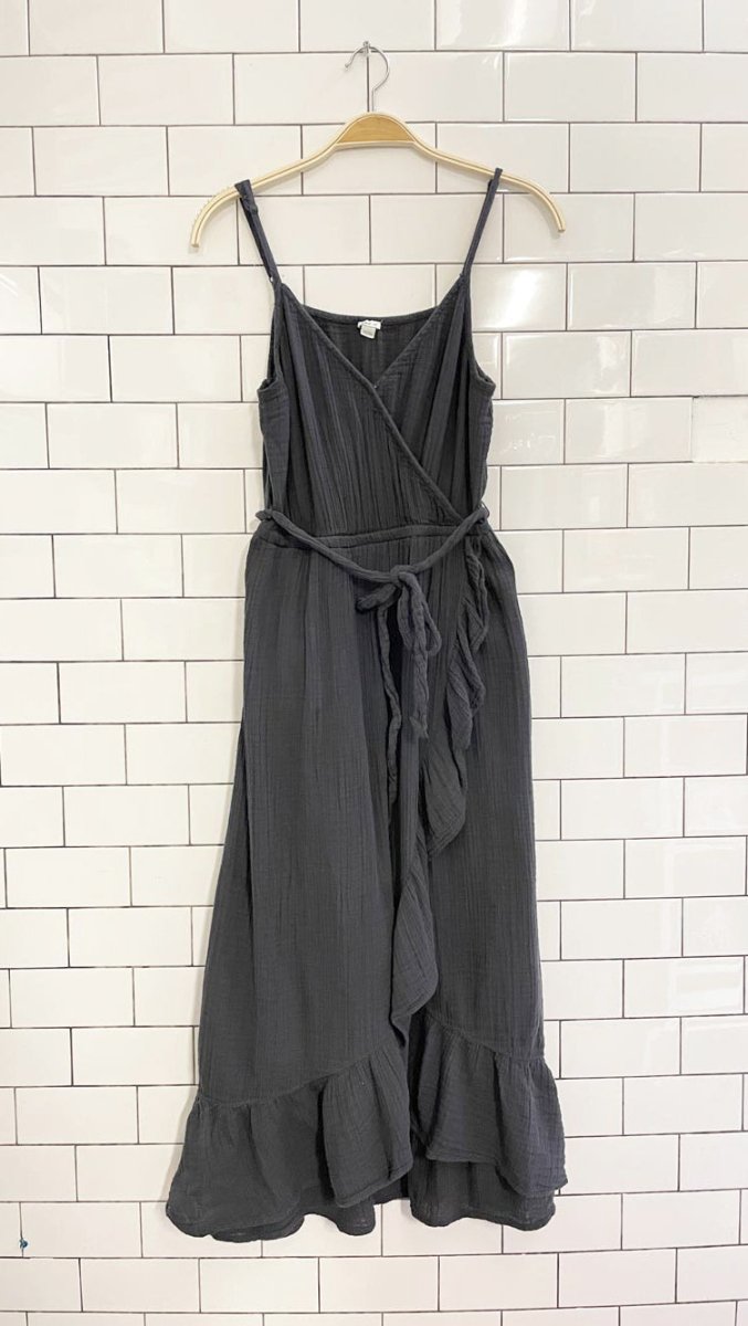 aerie gauze cotton ruffle wrap midi - maxi dress - good market thrift store