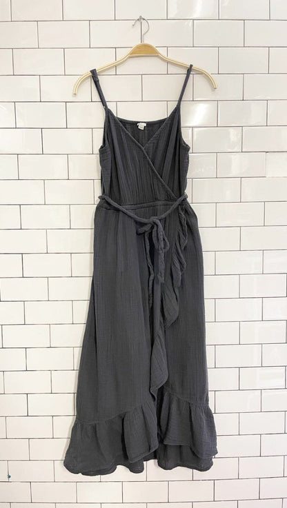 aerie gauze cotton ruffle wrap midi - maxi dress - good market thrift store