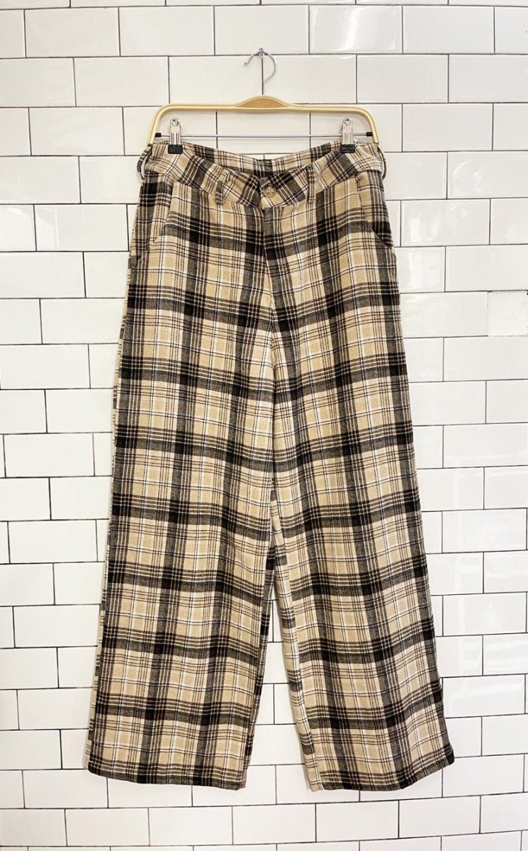 miss love wool - blend plaid wide leg pants - good market thrift store