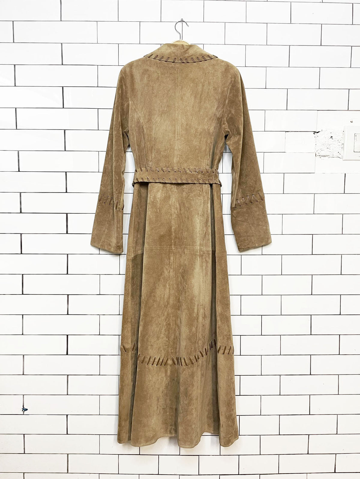 vintage lamb suede boho southwestern whip stitch full button duster jacket