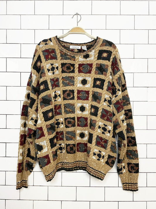 vintage claiborne wool-blend patchwork heavy knit sweater | liz