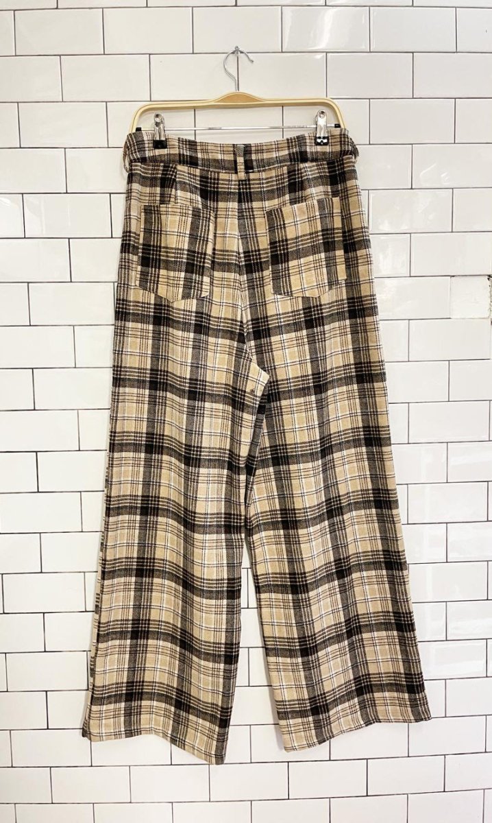 miss love wool - blend plaid wide leg pants - good market thrift store