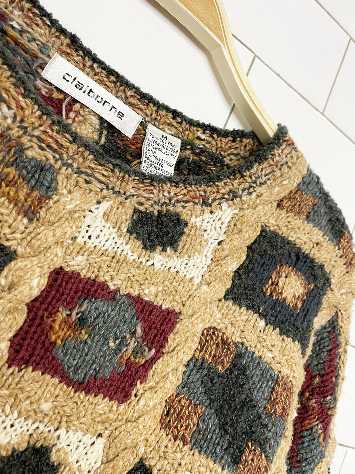 vintage claiborne wool-blend patchwork heavy knit sweater | liz
