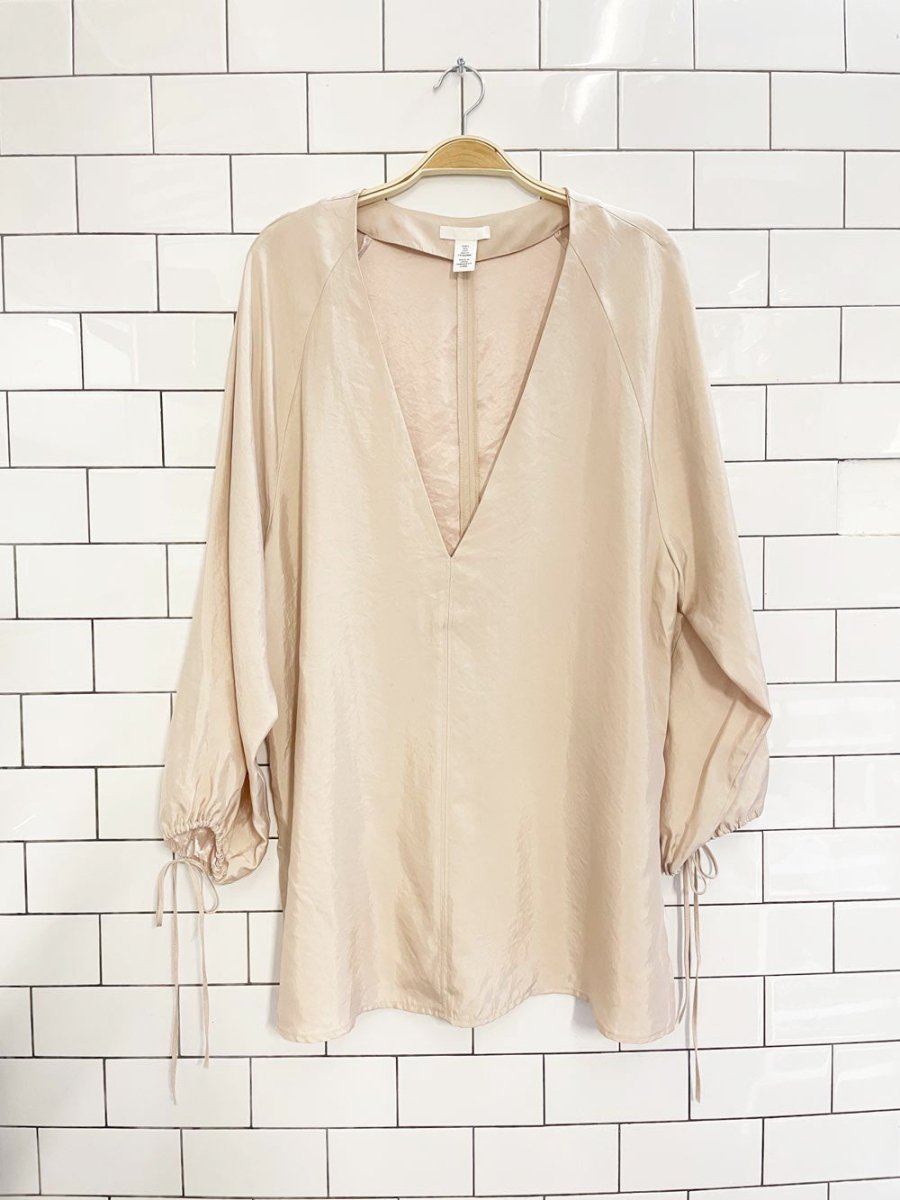 h&m 2025 champagne satin deep v balloon sleeve oversized blouse - good market thrift store