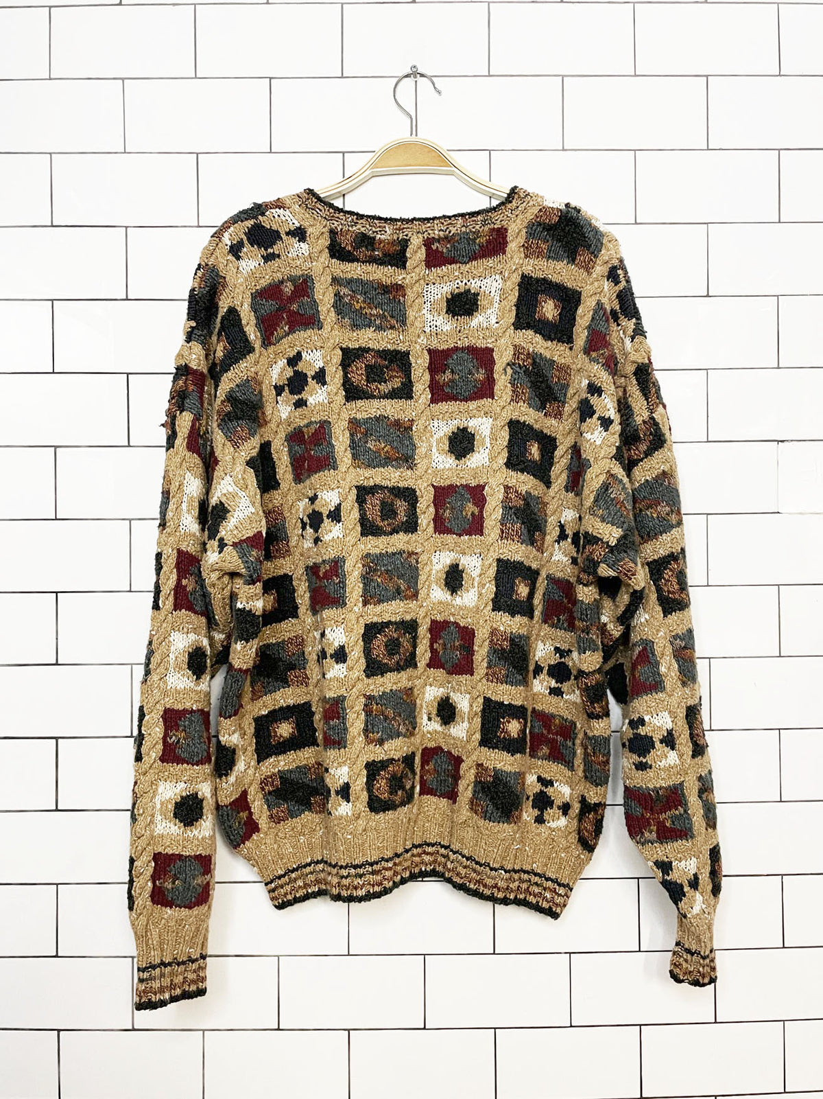 vintage claiborne wool-blend patchwork heavy knit sweater | liz