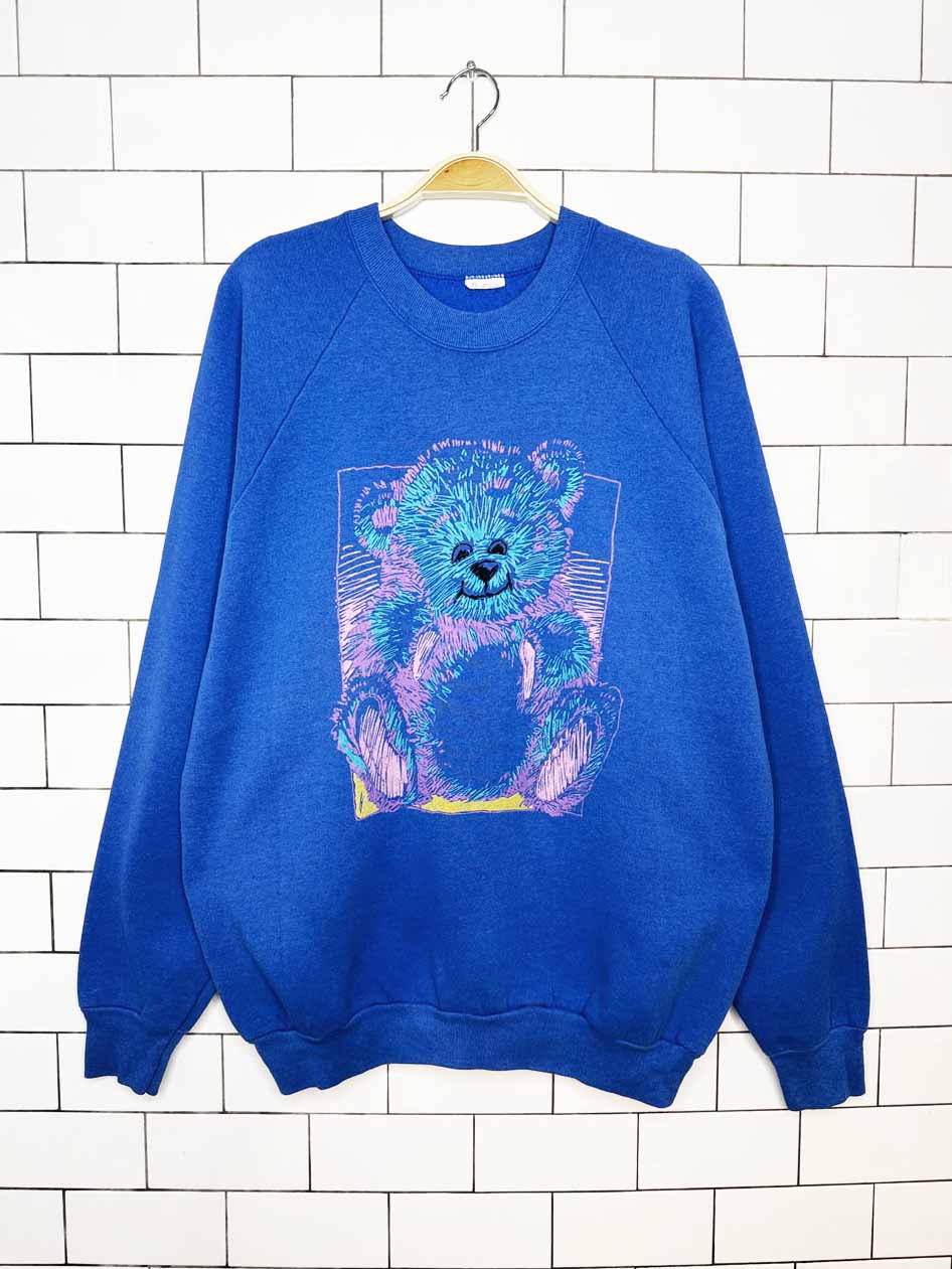 vintage 90s teddy bear sketch raglan sweatshirt