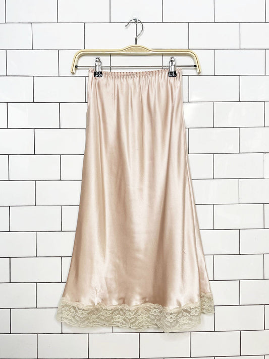 vintage lindsey roscoe for farr west satin lace trim midi slip skirt | made in usa