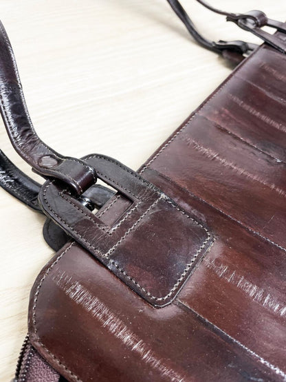 vintage 80s eelskin leather shoulder tote | suede lining| laptop ipad bag - good market thrift store