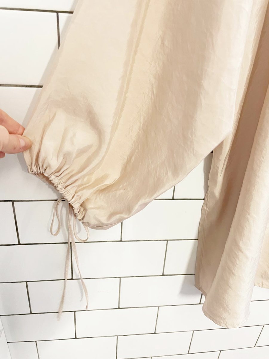 h&m 2025 champagne satin deep v balloon sleeve oversized blouse - good market thrift store