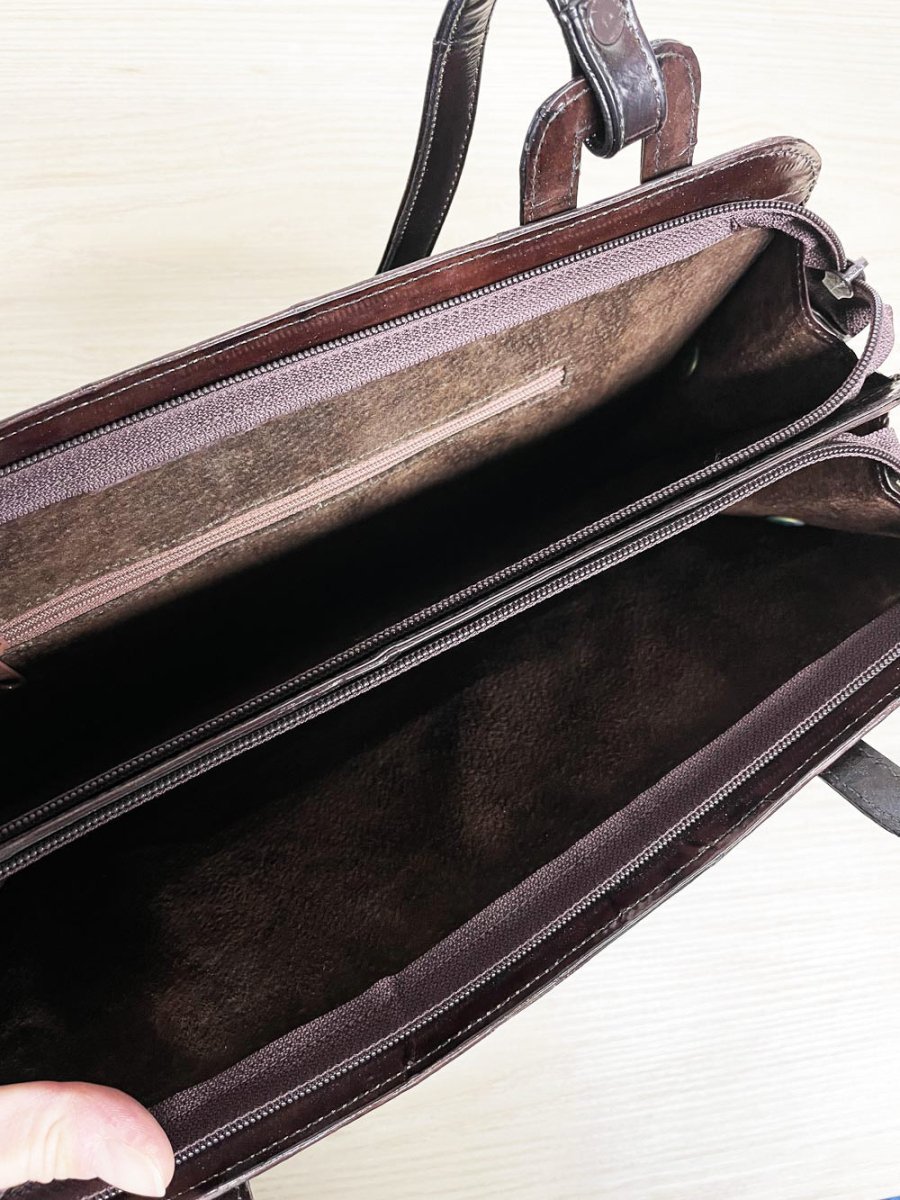 vintage 80s eelskin leather shoulder tote | suede lining| laptop ipad bag - good market thrift store