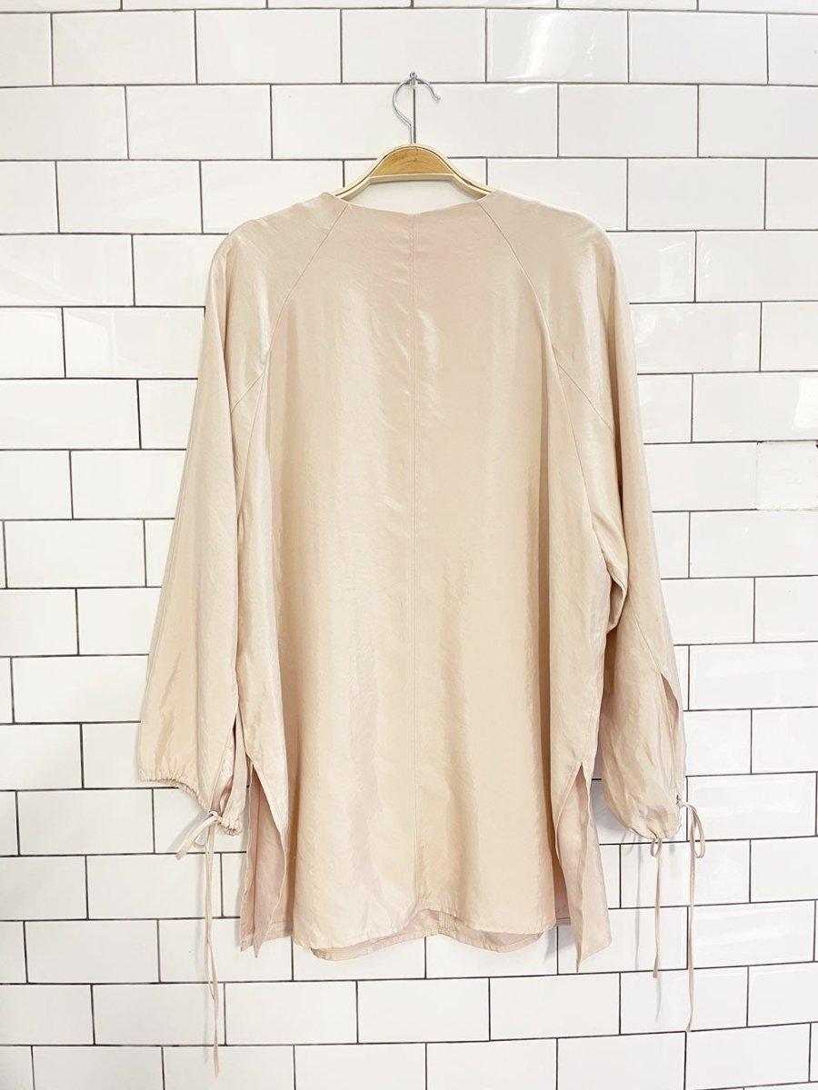 h&m 2025 champagne satin deep v balloon sleeve oversized blouse - good market thrift store