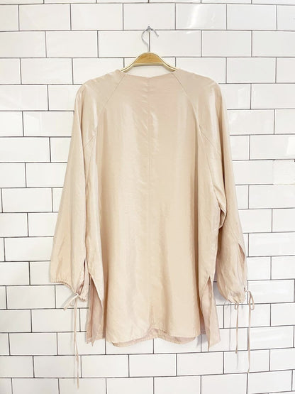 h&m 2025 champagne satin deep v balloon sleeve oversized blouse - good market thrift store