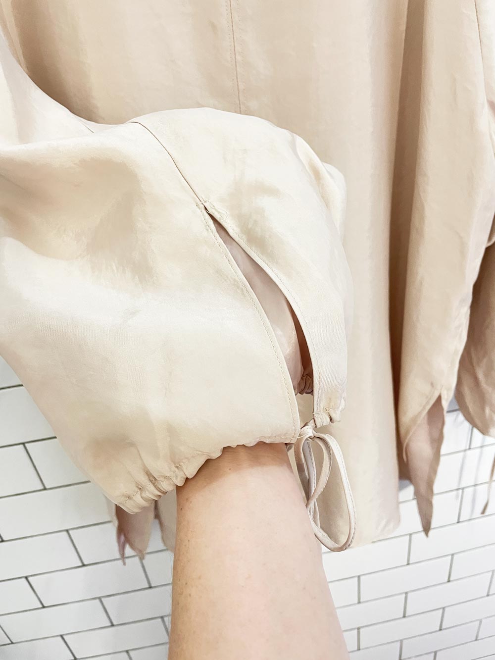 h&m 2025 champagne satin deep v balloon sleeve oversized blouse - good market thrift store