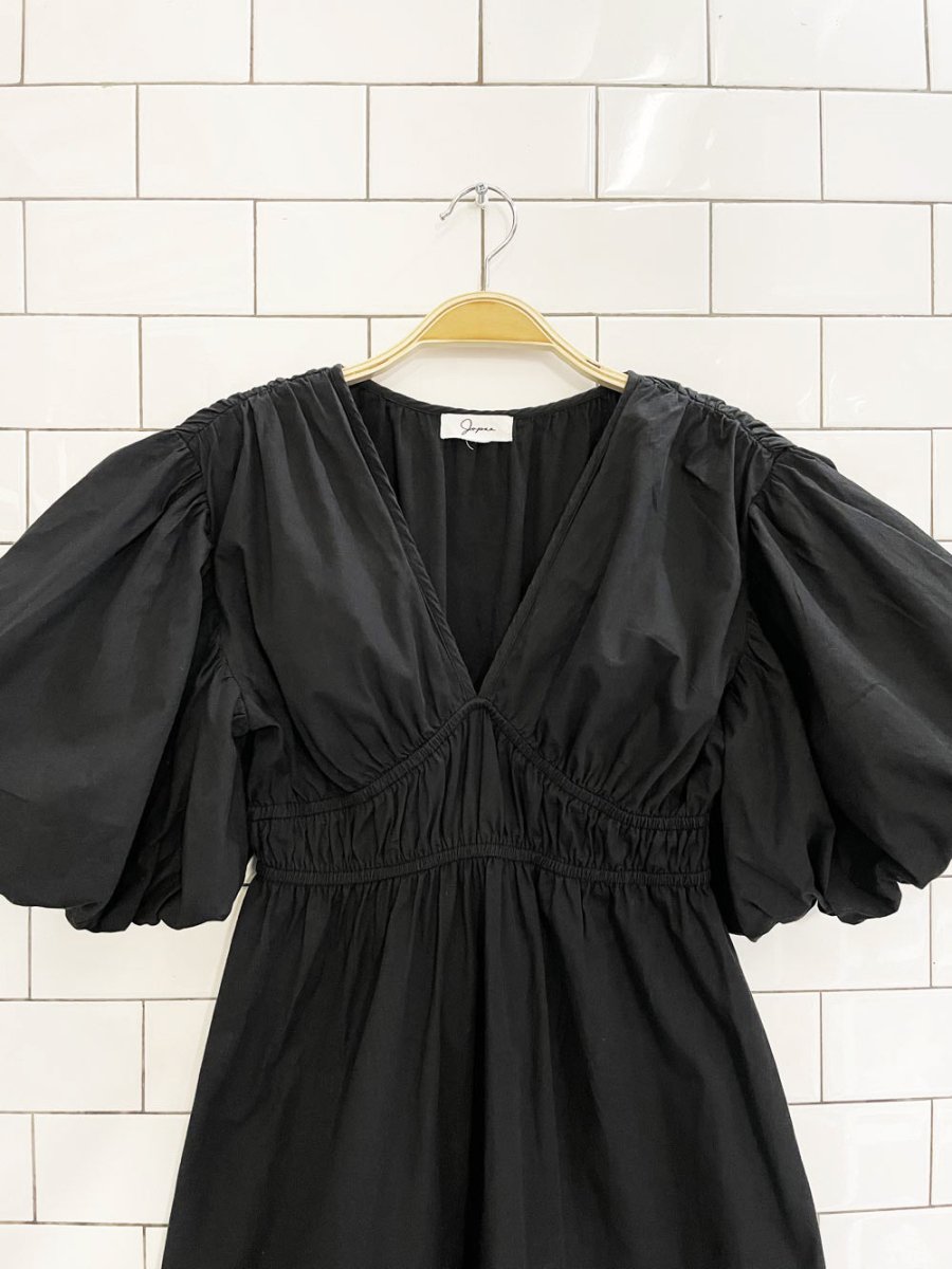 japna shirred waist puff sleeve midi dress - good market thrift store