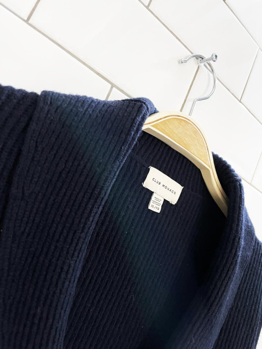 club monaco 100% merino wool ribbed knit shawl cardigan - good market thrift store