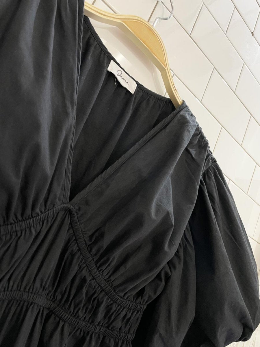 japna shirred waist puff sleeve midi dress - good market thrift store