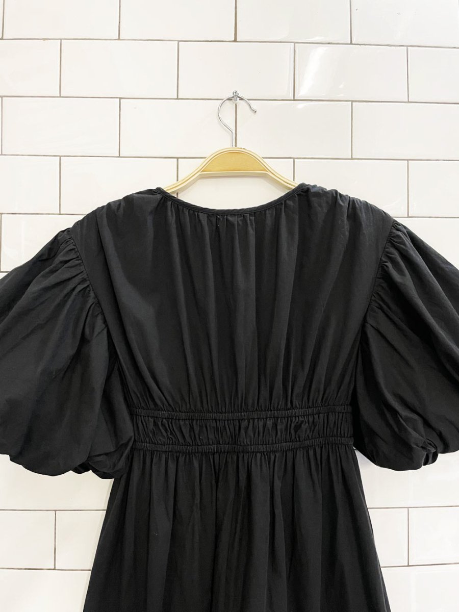 japna shirred waist puff sleeve midi dress - good market thrift store