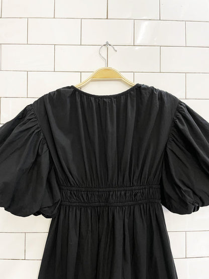 japna shirred waist puff sleeve midi dress - good market thrift store