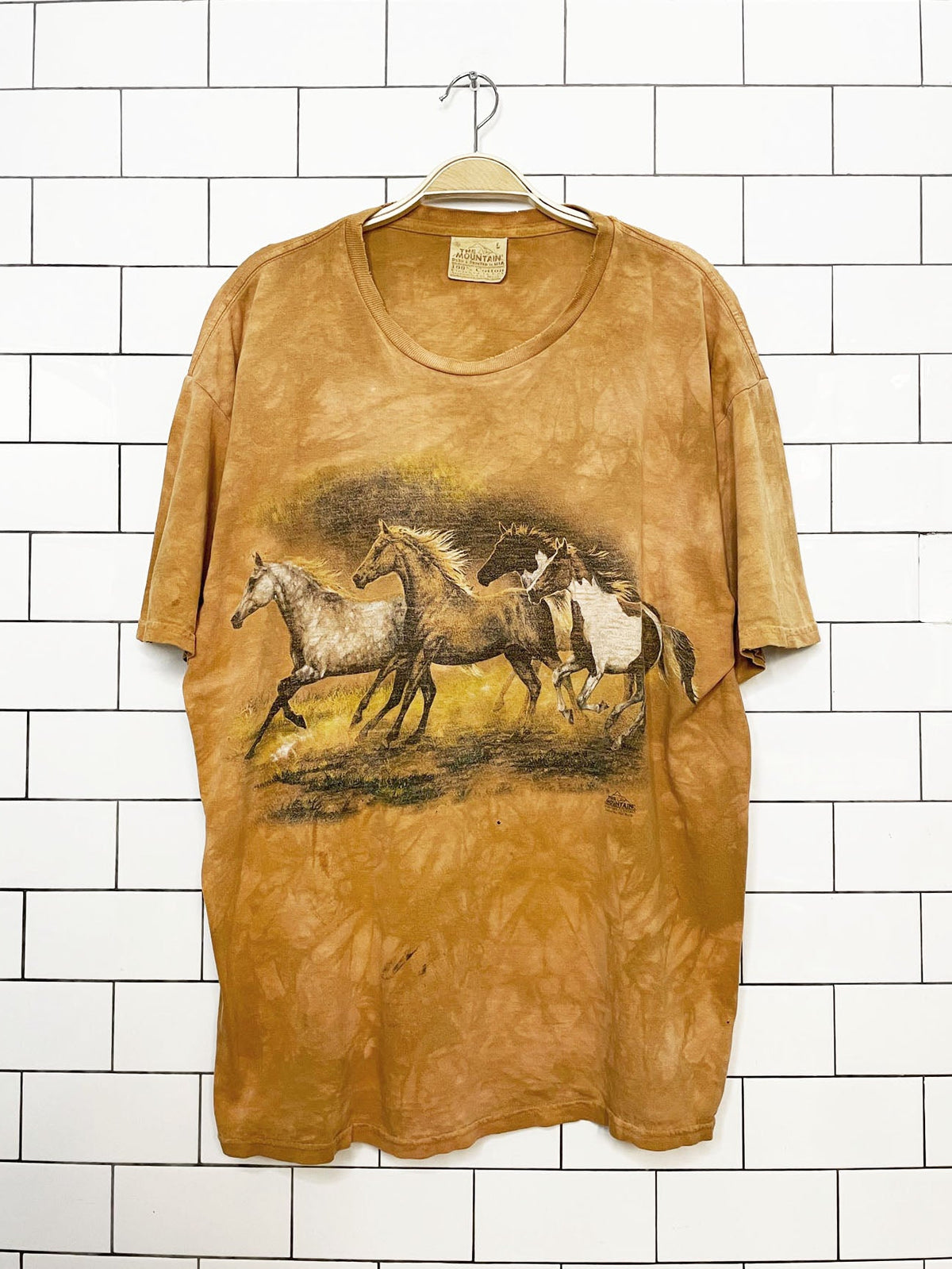 vintage 90s the mountain running horses tie dye tee