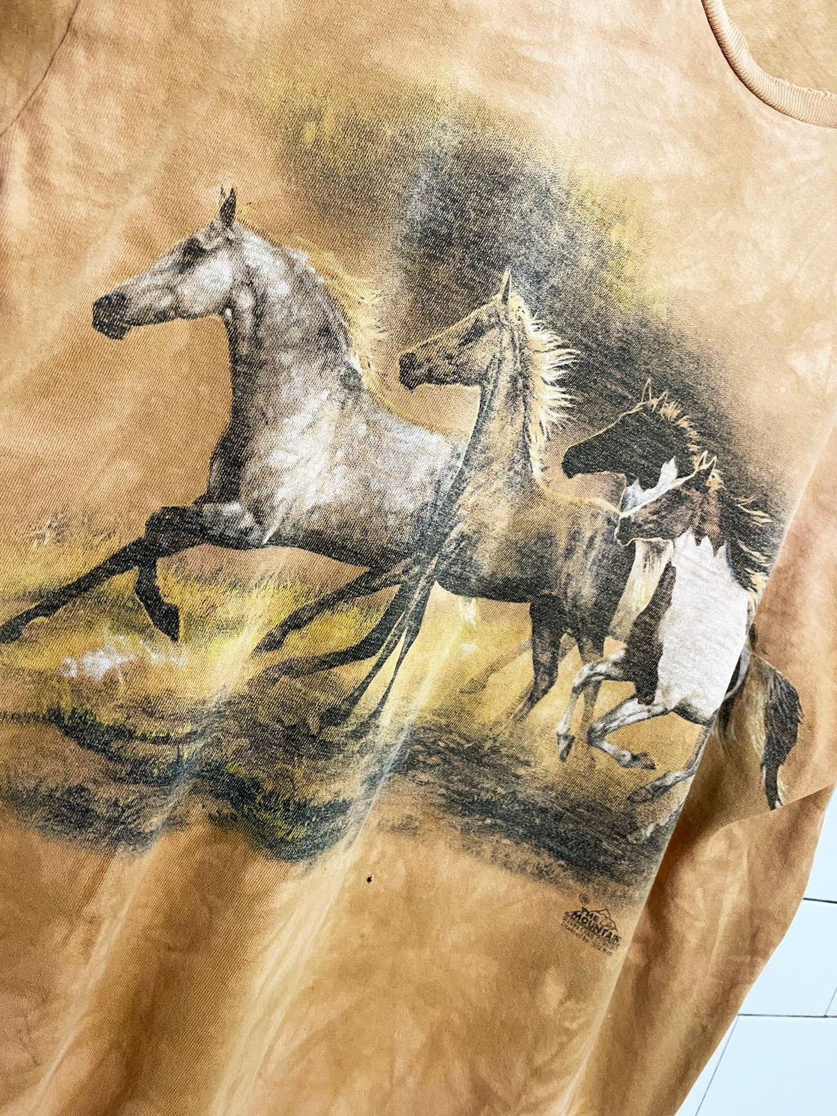 vintage 90s the mountain running horses tie dye tee