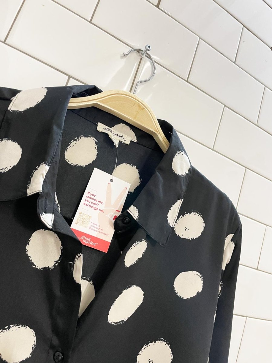 ultra pink polka dot satin blouse - good market thrift store