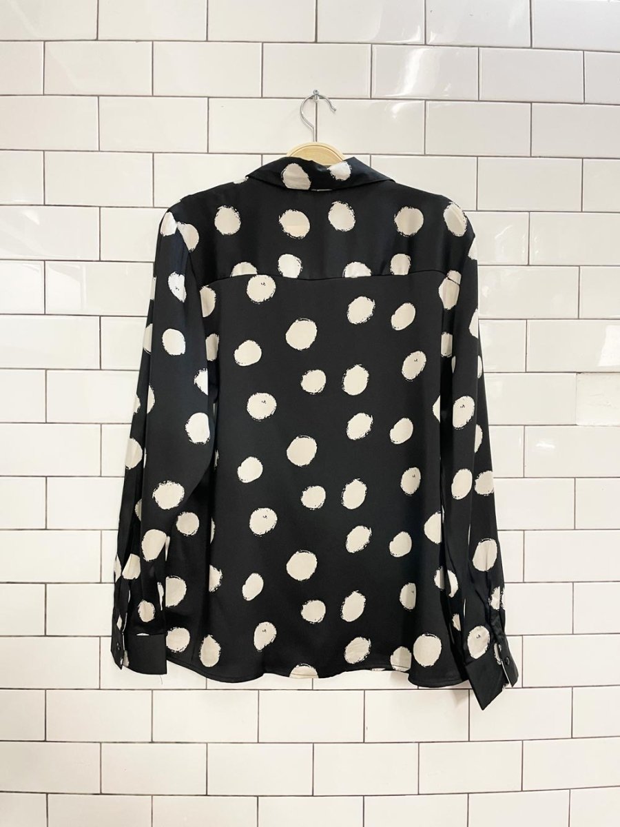 ultra pink polka dot satin blouse - good market thrift store