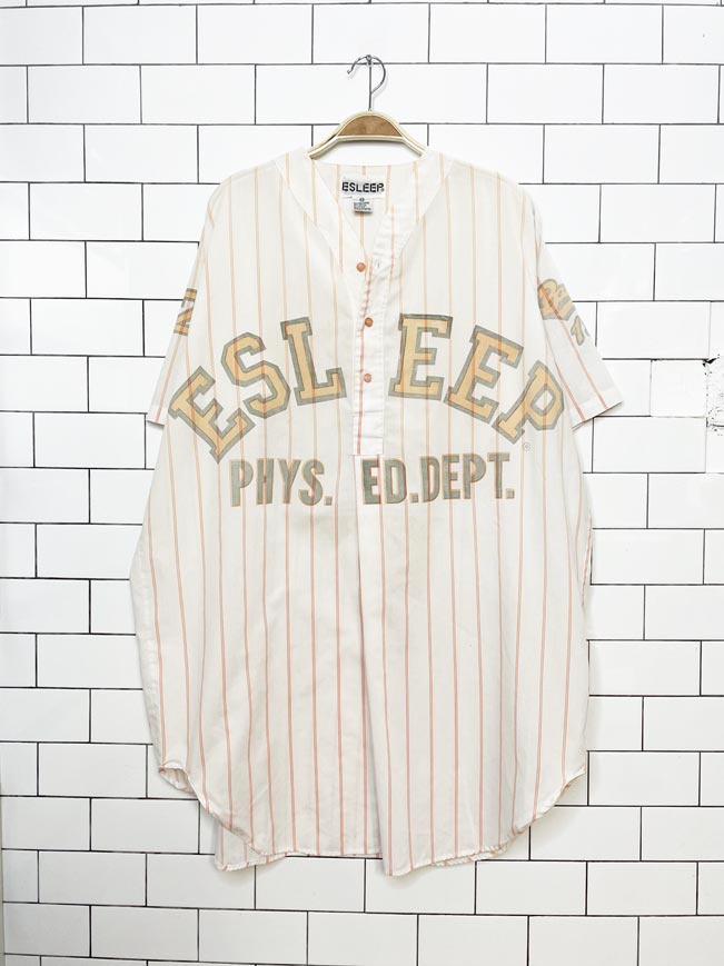 vintage 90s esleep baseball stripe 1/2 button lightweight night shirt