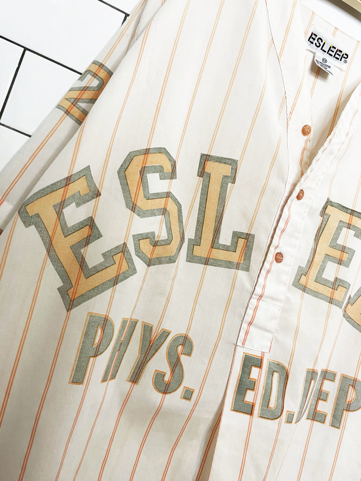 vintage 90s esleep baseball stripe 1/2 button lightweight night shirt