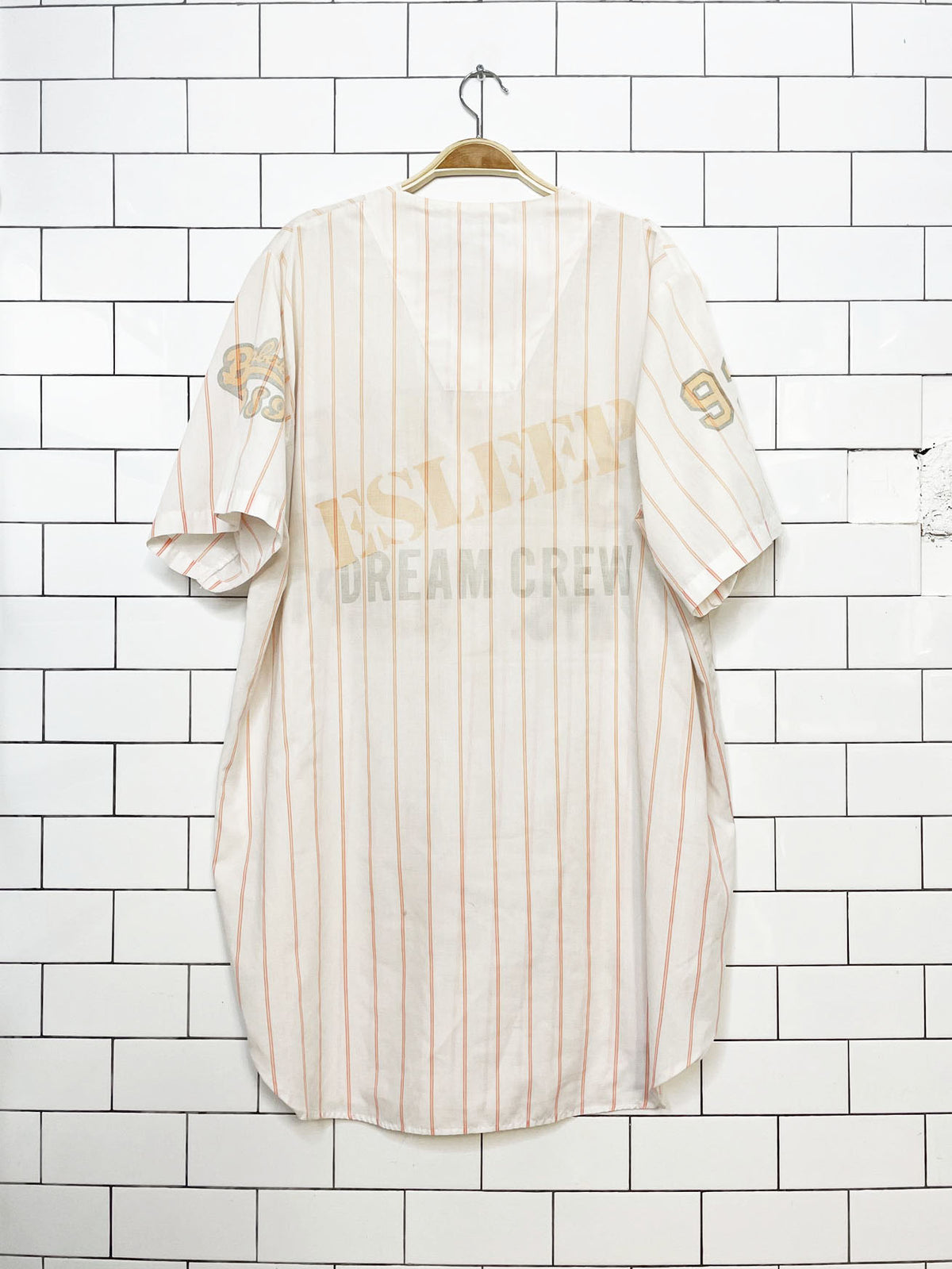 vintage 90s esleep baseball stripe 1/2 button lightweight night shirt