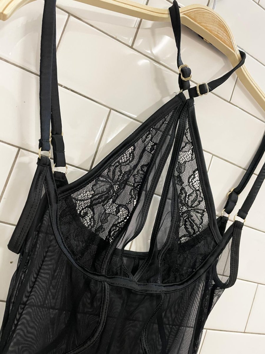 nwt mariemur bondage lace mesh lingerie bodysuit - good market thrift store