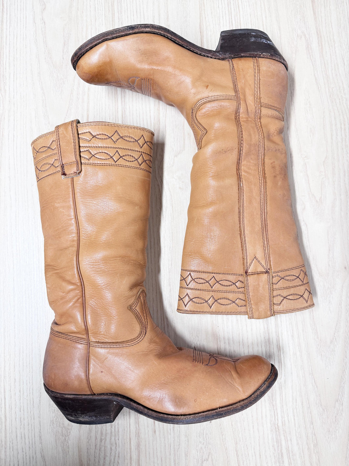 vintage 70s stewart handmade leather tall stovepipe rancher boot