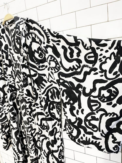 abstract paintbrush art oversized hooded kimono - style belted robe - good market thrift store