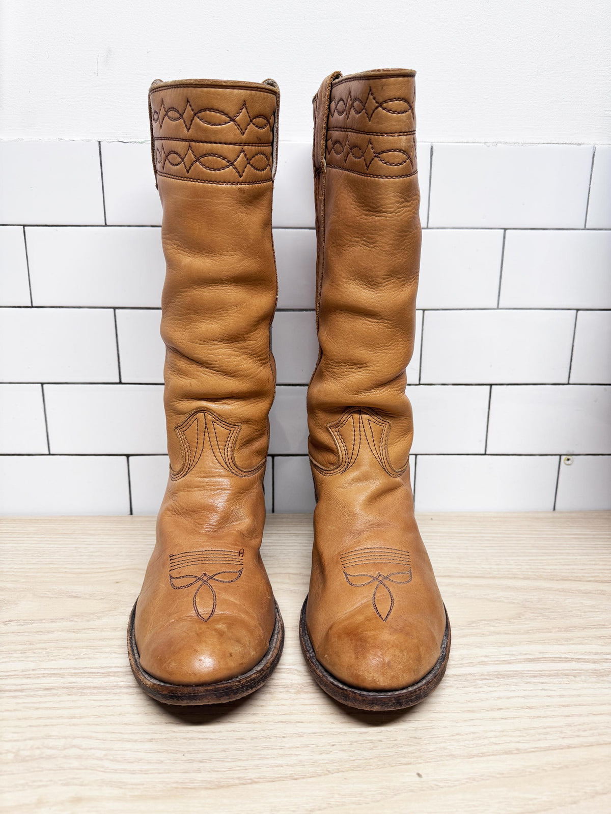 vintage 70s stewart handmade leather tall stovepipe rancher boot