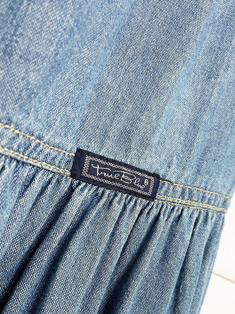 vintage 90s true blue crochet collar full button denim maxi dress