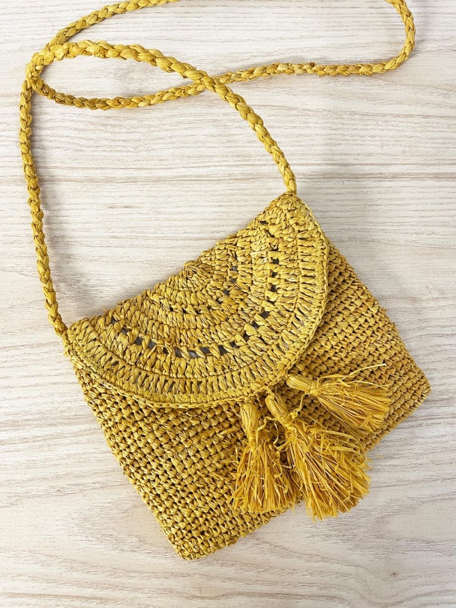 american eagle straw woven tassel crossbody - good market thrift store