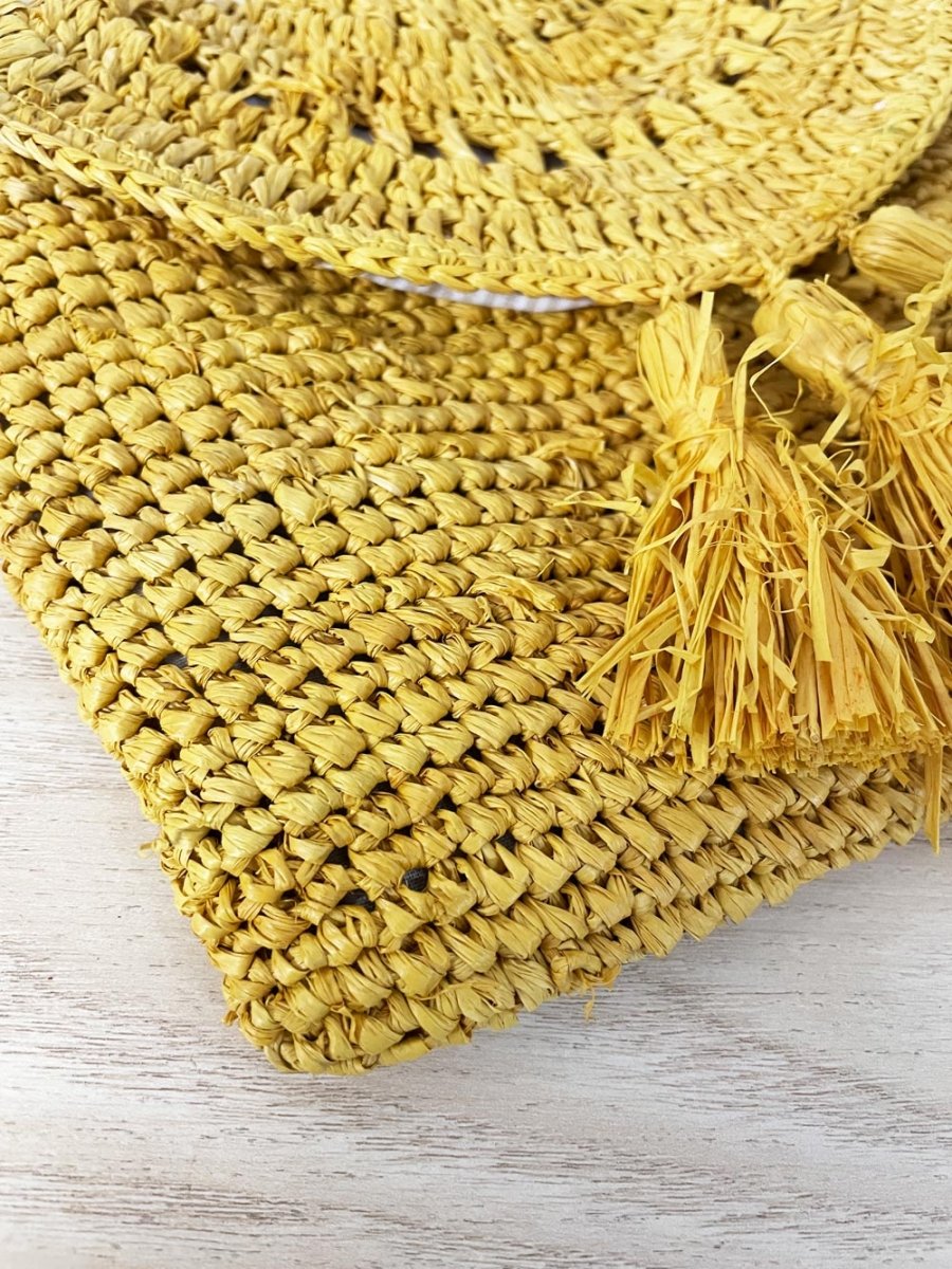 american eagle straw woven tassel crossbody - good market thrift store