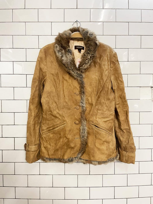 vintage 00s danier rabbit fur trim leather jacket - good market thrift store