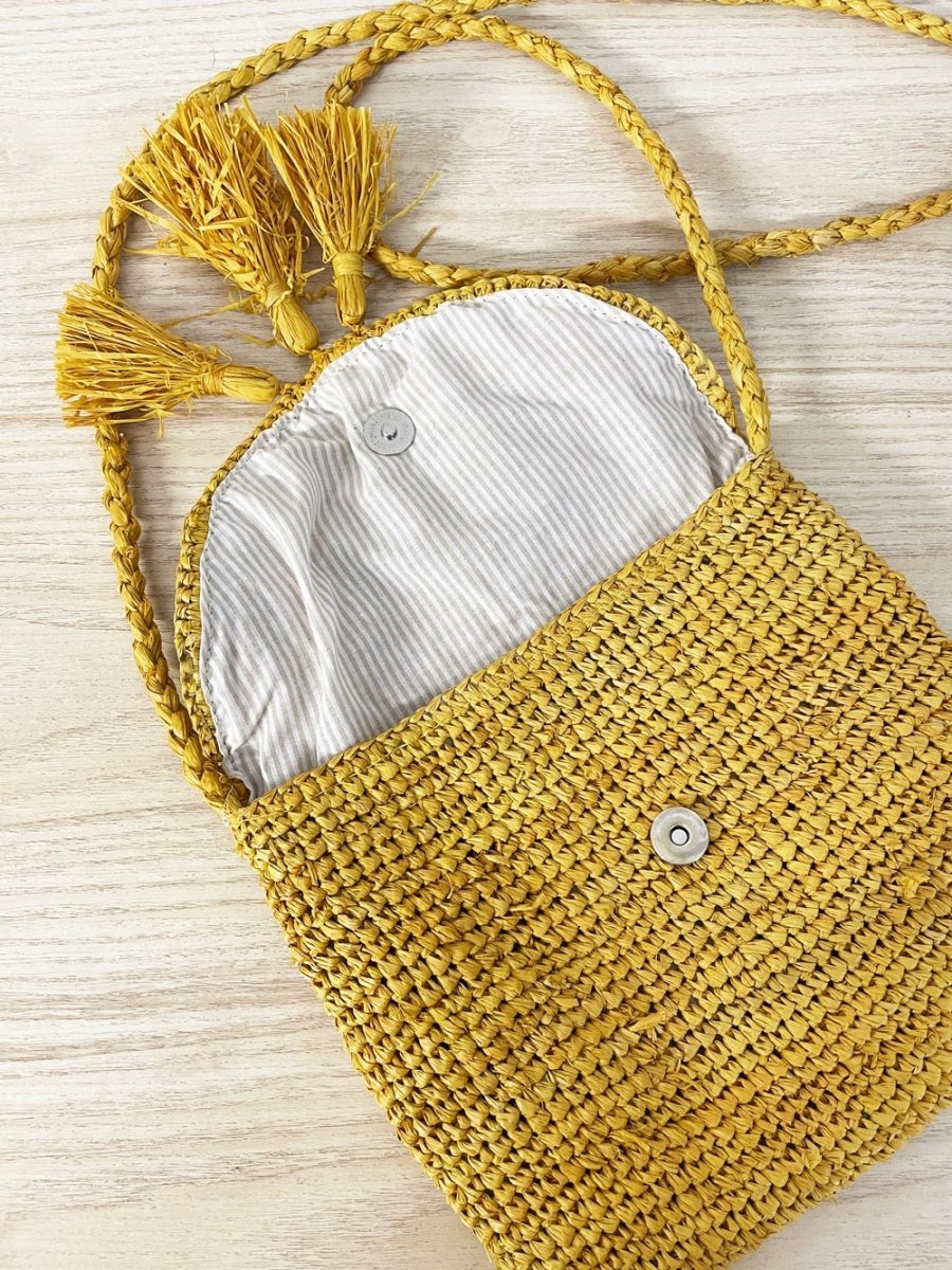 american eagle straw woven tassel crossbody - good market thrift store