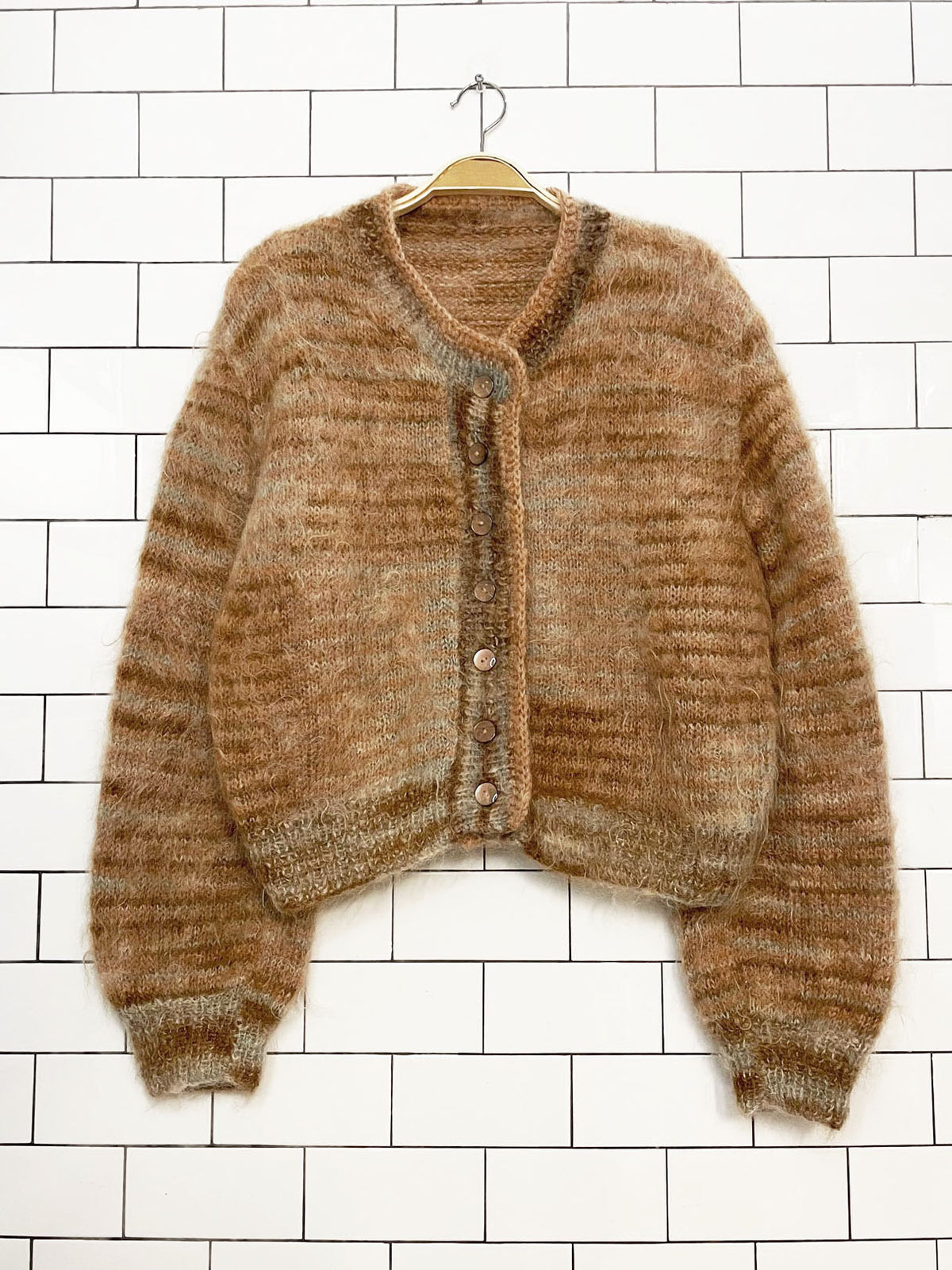vintage mohair balloon sleeve knit cardigan sweater